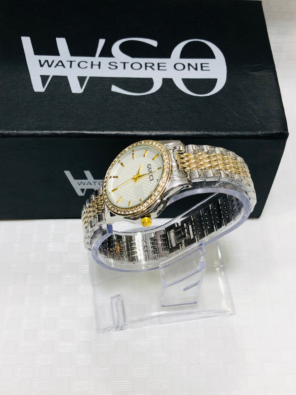 Gucci women premium watch totone white