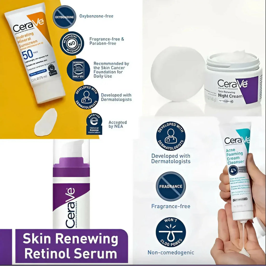 CeraVe 4-in-1 Skincare Kit - Night Cream, Sunblock, Cleanser & Serum