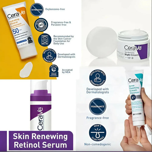 CeraVe 4-in-1 Skincare Kit - Night Cream, Sunblock, Cleanser & Serum